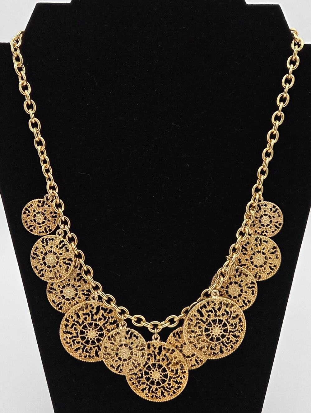Talbots NWT Gold Tone Filigree Mandala Medallion Bib Necklace
